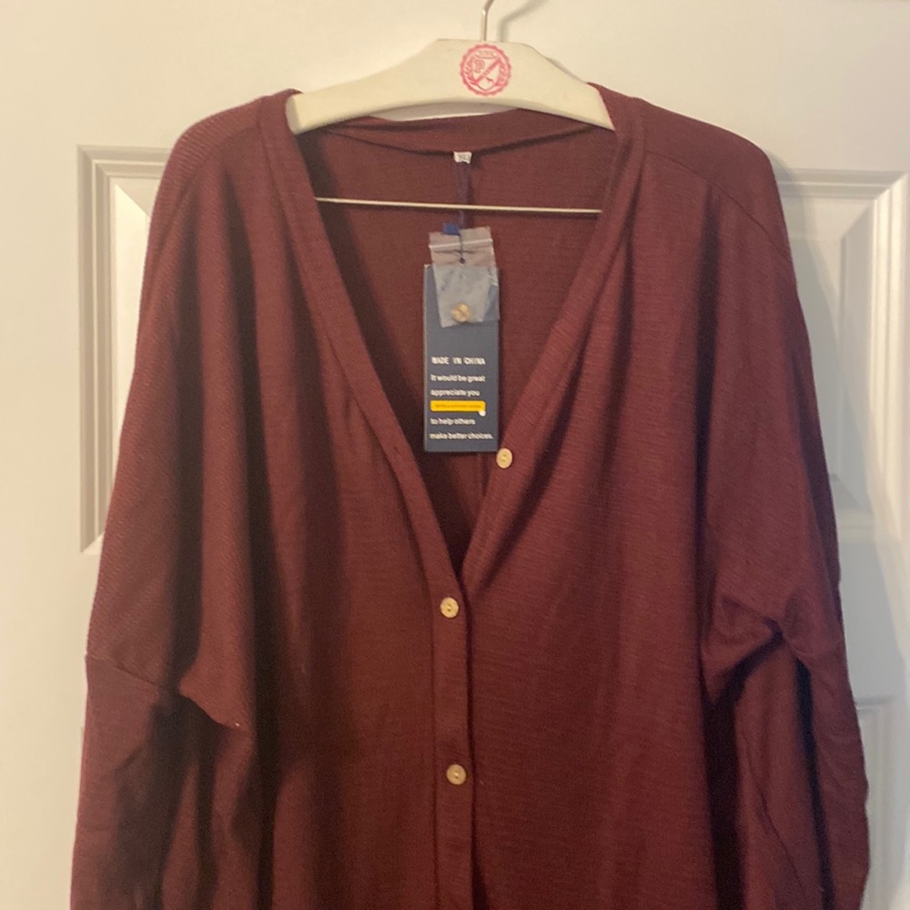 Maroon cardigan.  XL.  Still with tags